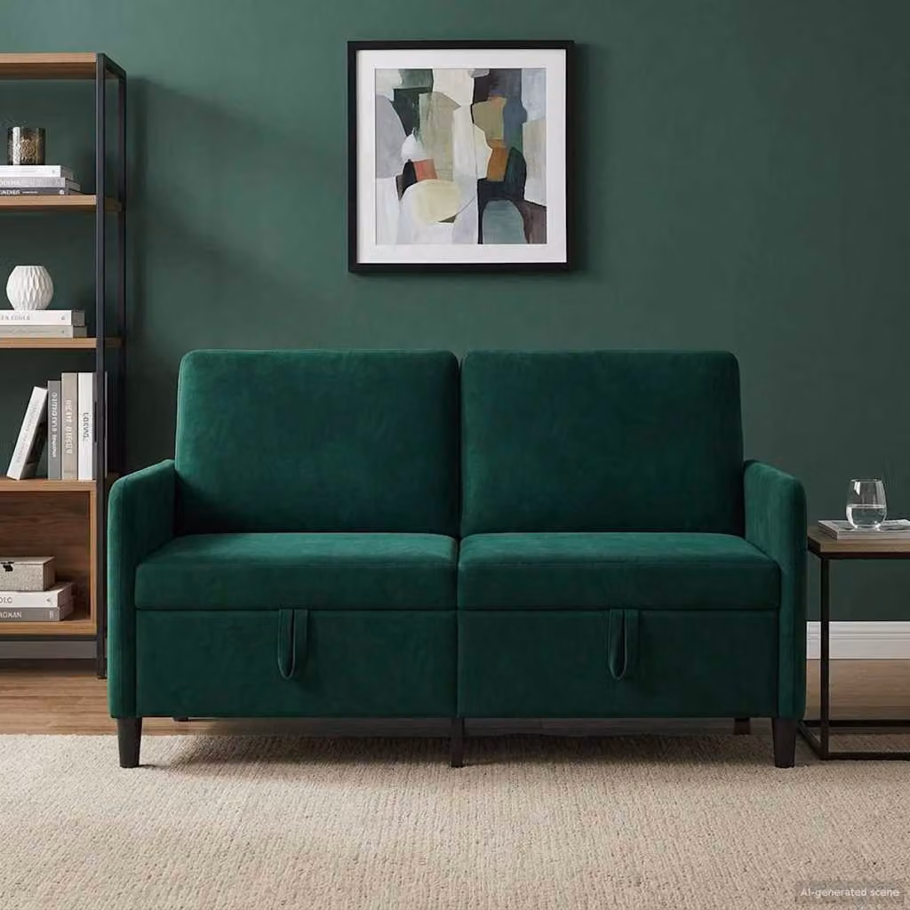 vidaXL Divano Moderno con Contenitore e Seduta Sollevabile in Velluto Verde, L: 152 cm, P: 78 cm, H: 87 cm
