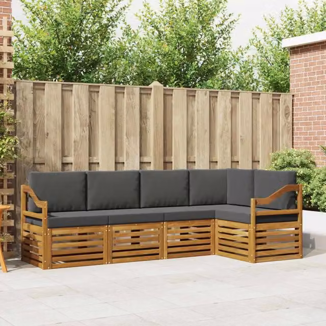 Set di divani da esterno a L vidaXL in legno di acacia con cuscini beige e antracite – 1