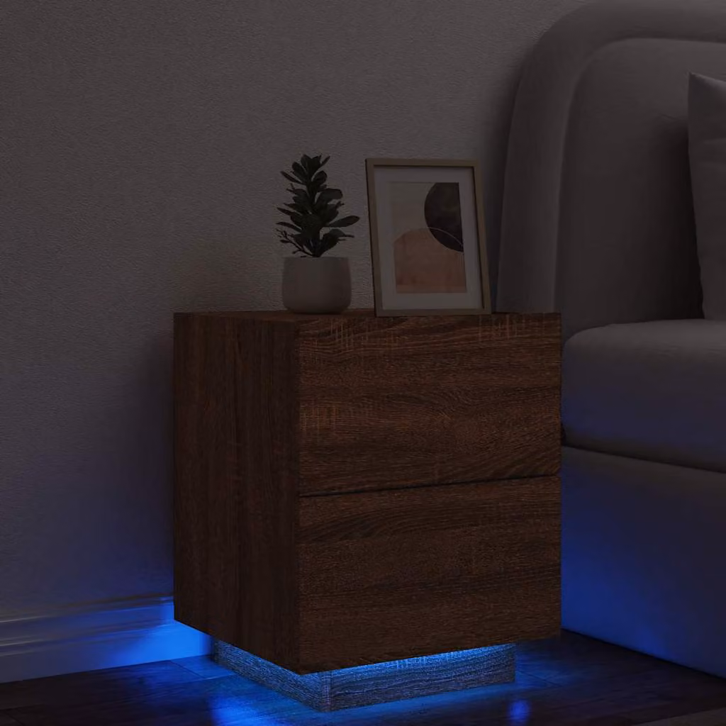 vidaXL Comodino Moderno con Luci LED in Legno Rovere Marrone, da Appendere alla Parete