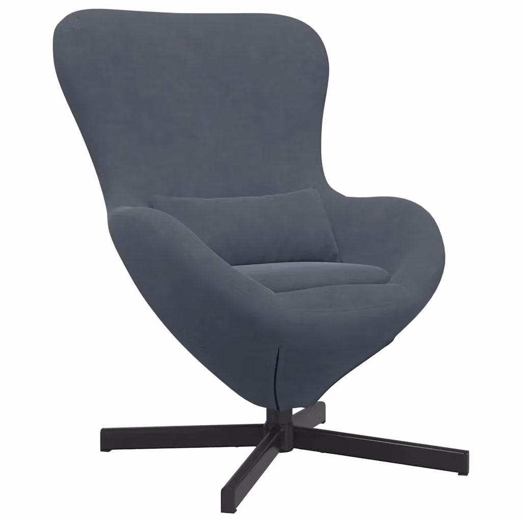 Poltrona girevole design uovo in velluto grigio scuro con struttura in metallo L: 63 cm, P: 73 cm, H: 90 cm – 2
