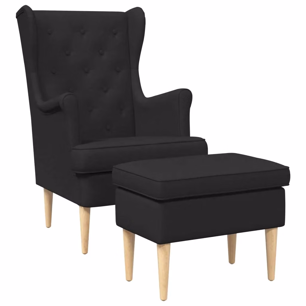 Set Poltrona con Ottoman vidaXL in Tessuto Nero con Struttura in Legno Massello – 2