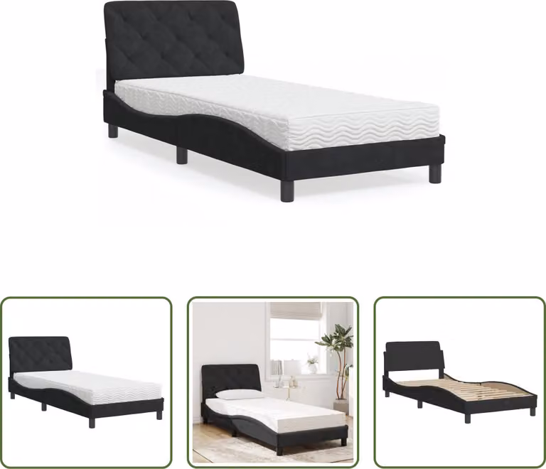 The Living Store Letto con materasso nero 90x190 cm in velluto