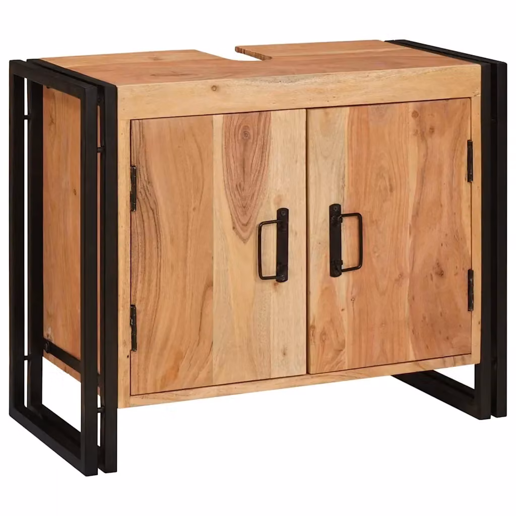 Mobile sottolavabo vidaXL moderno in legno di acacia e ferro marrone con ante a battente – 2