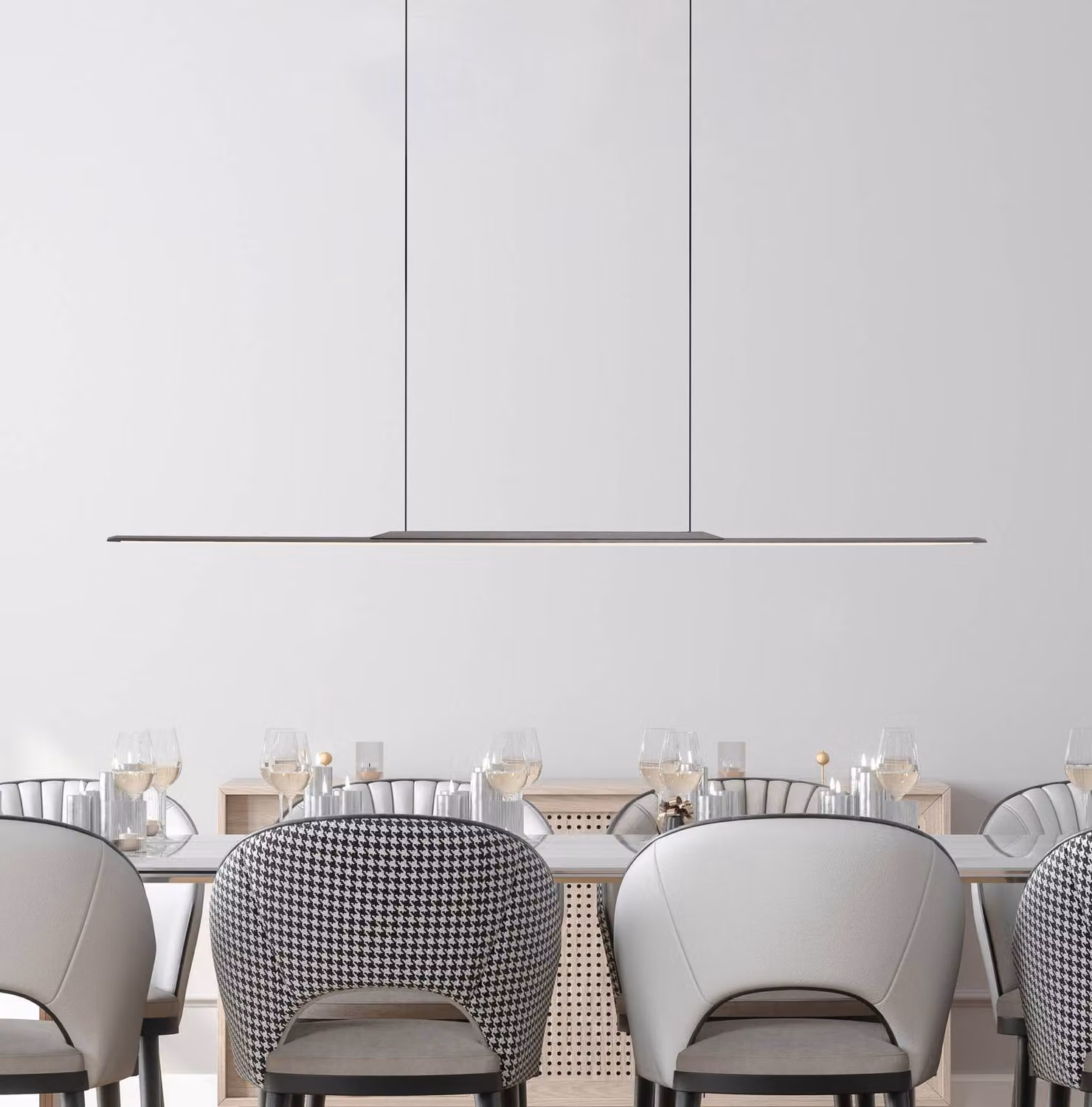 PURE Lampada LED a sospensione Surface, grigia, 125 cm, alluminio, 3.000 K dimmerabile, Alluminio / Grigio / Zincato, Soggiorno / Sala da pranzo, Alluminio, Moderno