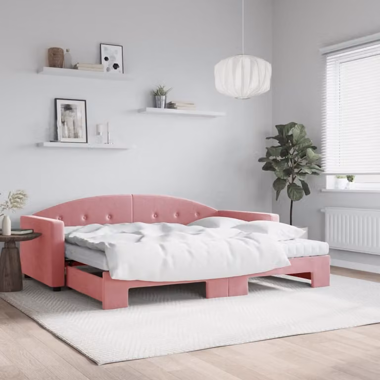 vidaXL Divano Letto Estraibile in Velluto Rosa con Materassi L/P/H: 200 x 90 x 75 cm