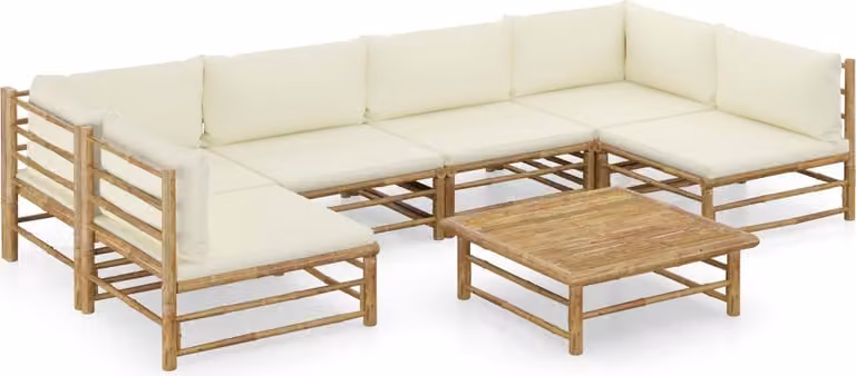 Maison Exclusive - Set da giardino da 7 pezzi con cuscini color bianco crema in bambù