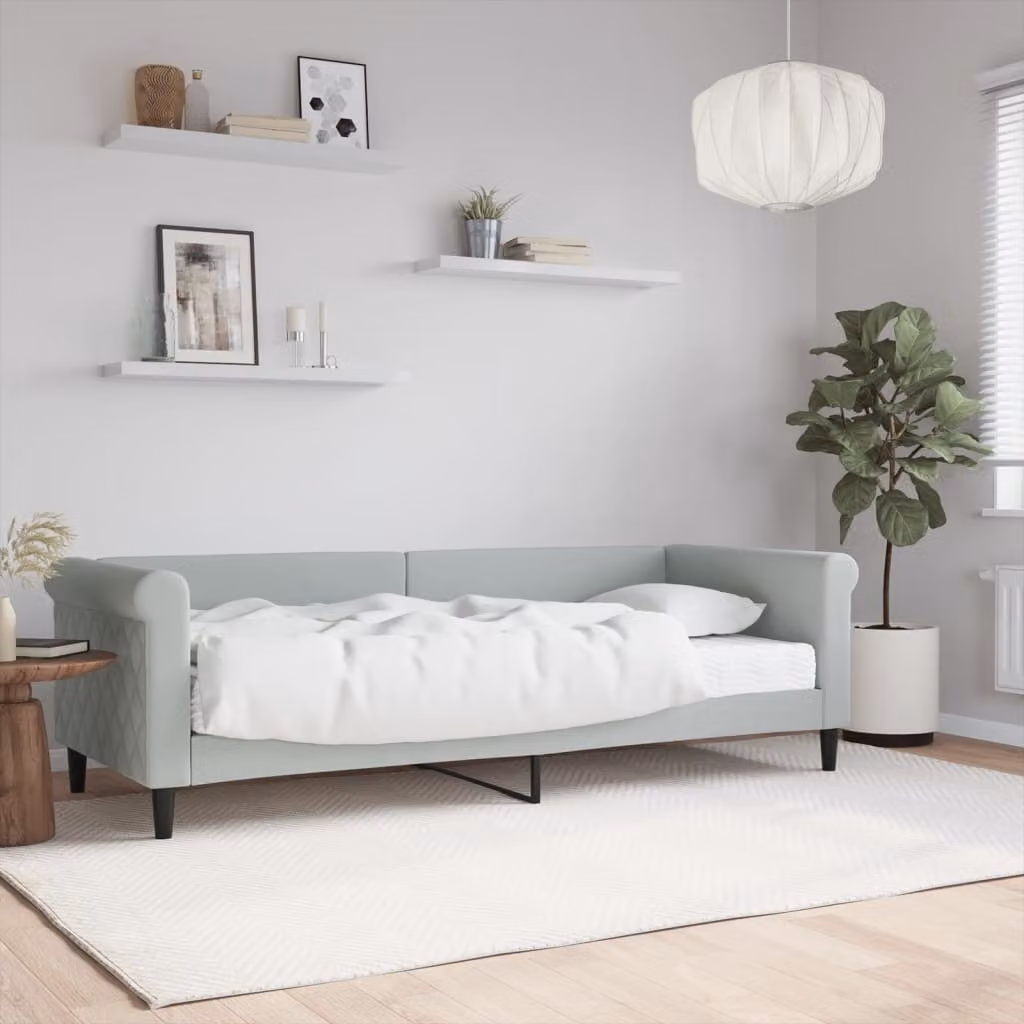 vidaXL Divano Letto in Velluto Grigio con Materasso, L/P/H: 229 x 80 x 90 cm