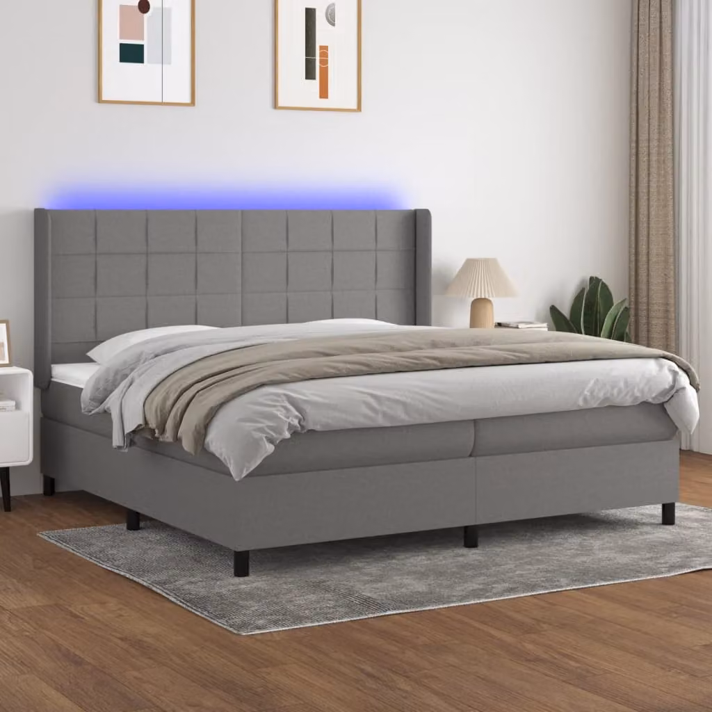 Letto a molle vidaXL con illuminazione LED e porta USB in tessuto, L/P: 200 x 200 cm – 1
