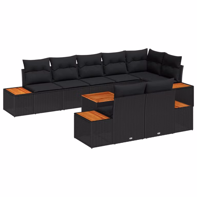 Set Divano da Giardino a Forma di U vidaXL in Rattan Nero con Cuscini e Struttura in Acciaio