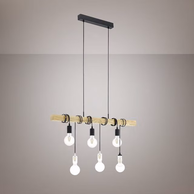 Lampadario sospeso industriale Townshend Eglo marrone con 6 portalampada E27 e altezza regolabile