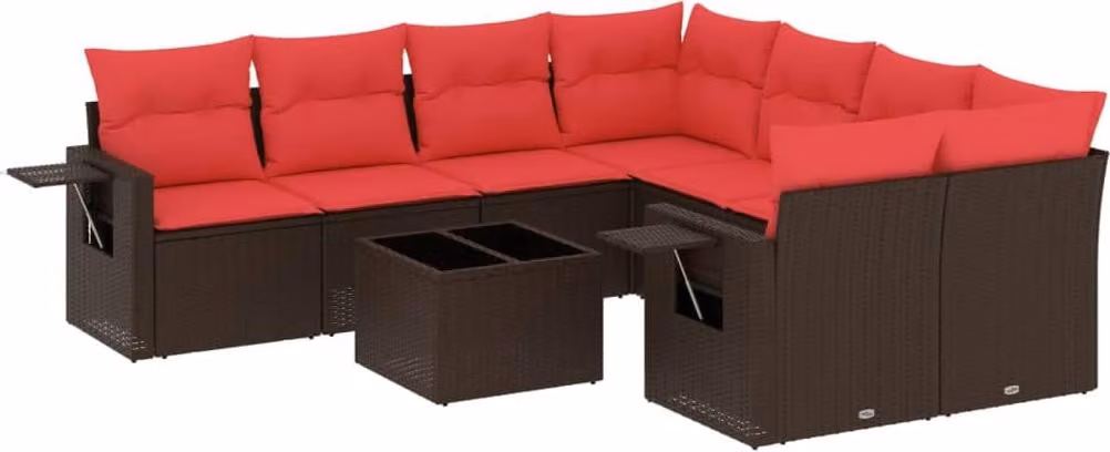 Set Divani da Giardino 9 pz con Cuscini Marrone in Polyrattan