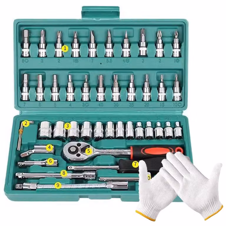 Set completo di utensili manuali da 47 pezzi, chiave a ragnola multifunzione di alta qualità, ultraportatile, tutto in uno