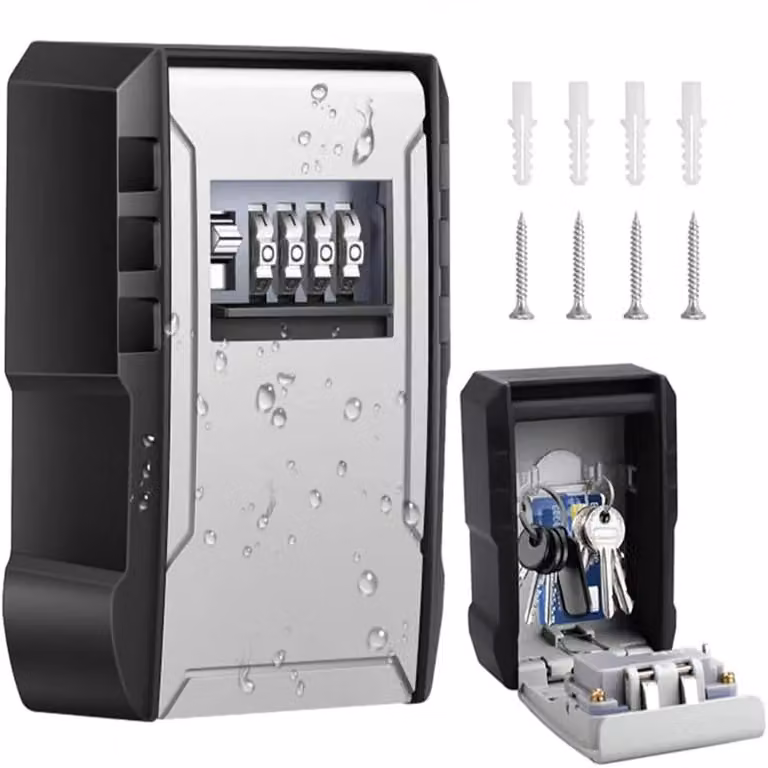 Mini cassaforte portatile - Scatola di sicurezza - Serratura a combinazione a 4 cifre - Lega di alluminio - Impermeabile - Resistente alla ruggine - Ganci rimovibili
