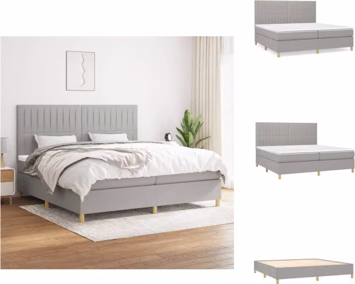 vidaXL Letto a molle con materasso grigio chiaro 200x200 cm in tessuto - Letti & strutture letto