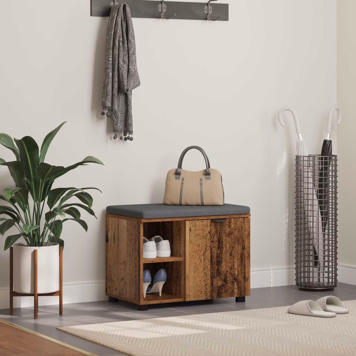 Panca per ingresso con scarpiera vidaXL in legno vecchio marrone L 60 cm x P 38 cm x H 46 cm