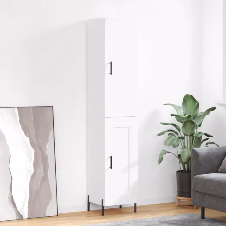 Credenza moderna vidaXL bianca in legno e metallo con ante a battente L/P/H: 34,5 x 34 x 180 cm
