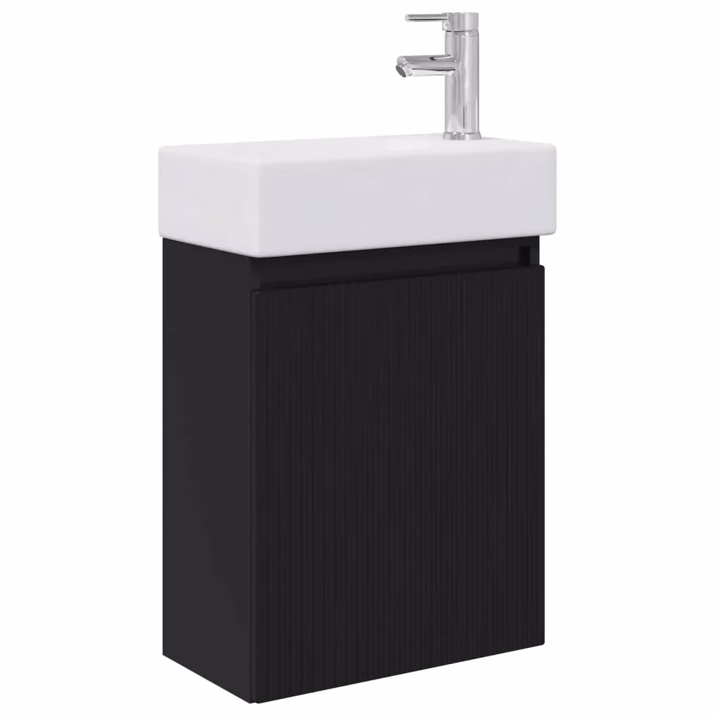 Mobile bagno sospeso vidaXL nero con rubinetto L: 45,5 cm, P: 22,5 cm, H: 84 cm – 2