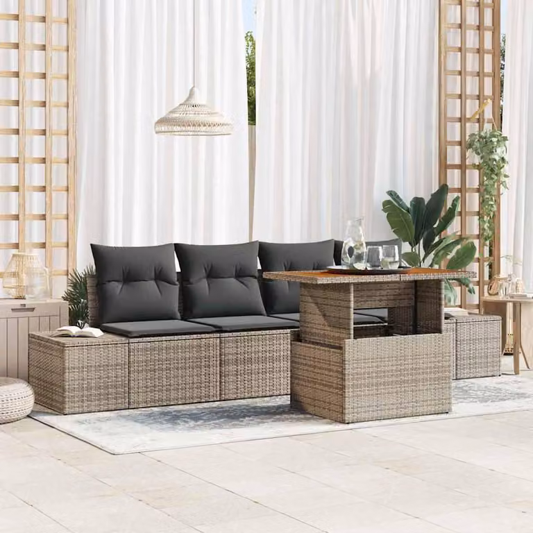 Maison Exclusive - Set da giardino composto da 5 pezzi, divano, colore grigio, realizzato in rattan sintetico