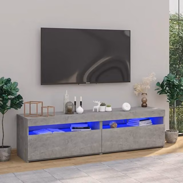 Mobili Porta TV con Luci LED 2 pz-Set di 2 Credenza per TV Grigio Cemento 75x35x40 cm