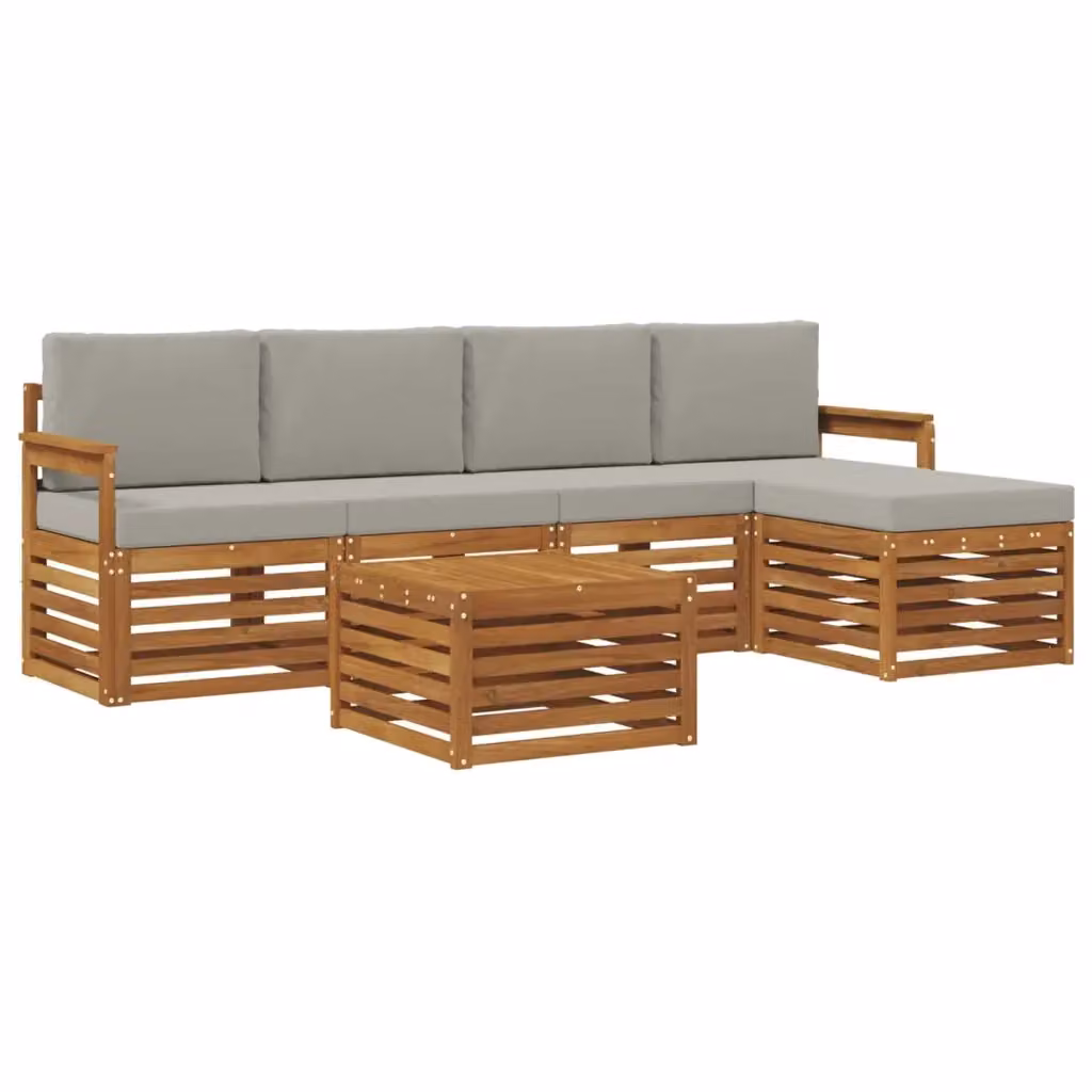 Set di divani da esterno a L vidaXL in legno di acacia con cuscini beige e grigio – 2