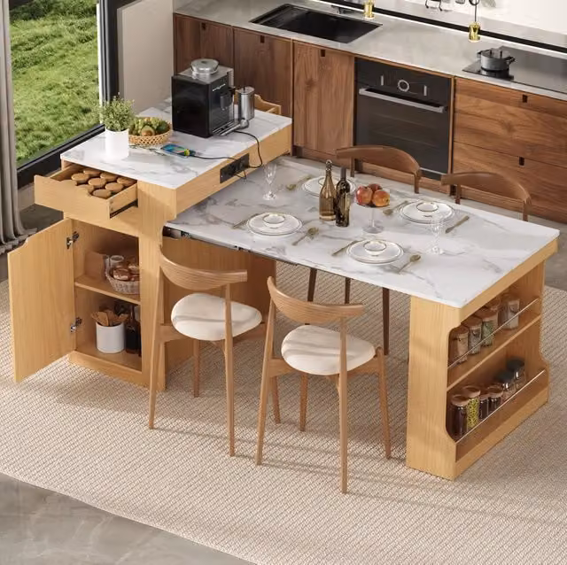 Mobile cucina multifunzione allungabile con prese e cassetti