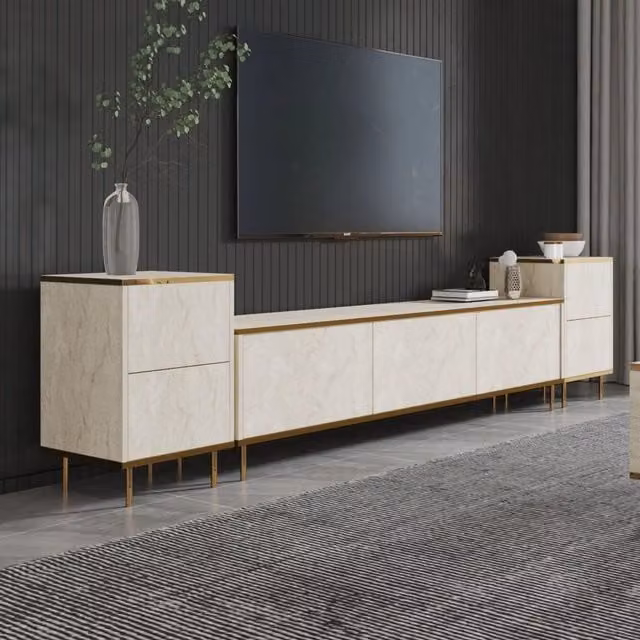 Cortin, Mobile Porta tv 2 Ripiani, 260x35x45h cm Beige Marmo