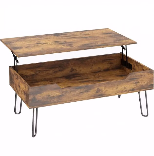 Tavolino rettangolare sollevabile REDOM in MDF e metallo, colore marrone e nero – 1