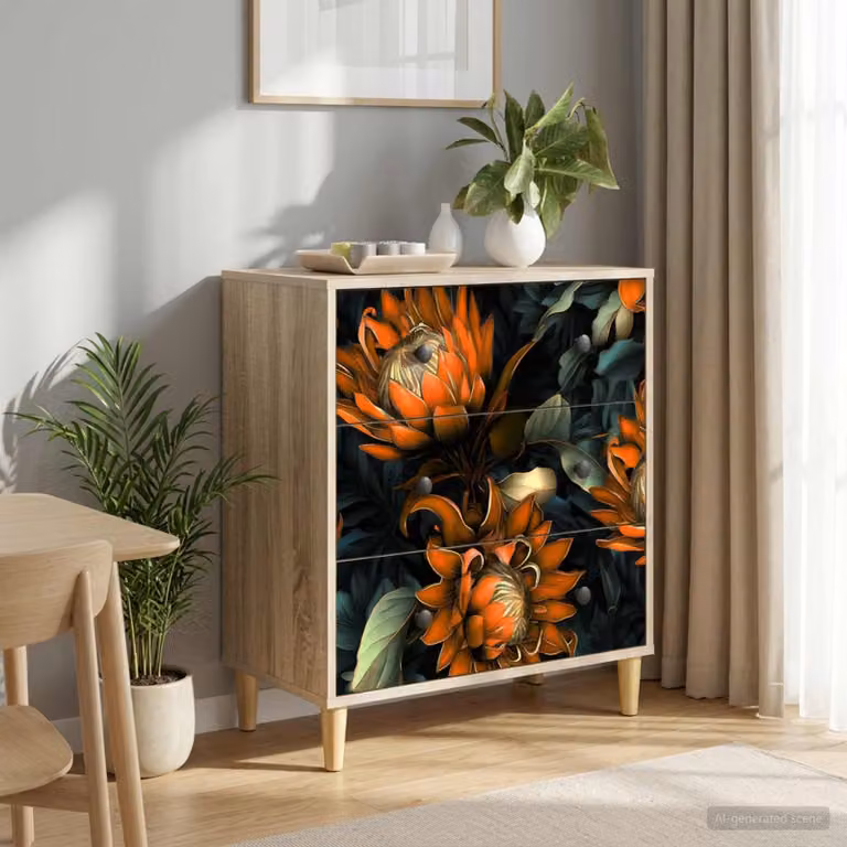 Cassettiera vidaXL LOCHEM con stampa astratta arancione e marrone, L 66 cm x P 36,5 cm x H 75 cm