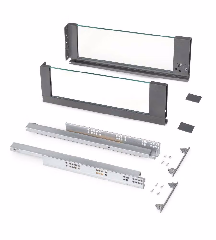 Emuca Cassetto esterno Vertex 40 kg altezza 178 mm con sponde in vetro, 450, Grigio antracite