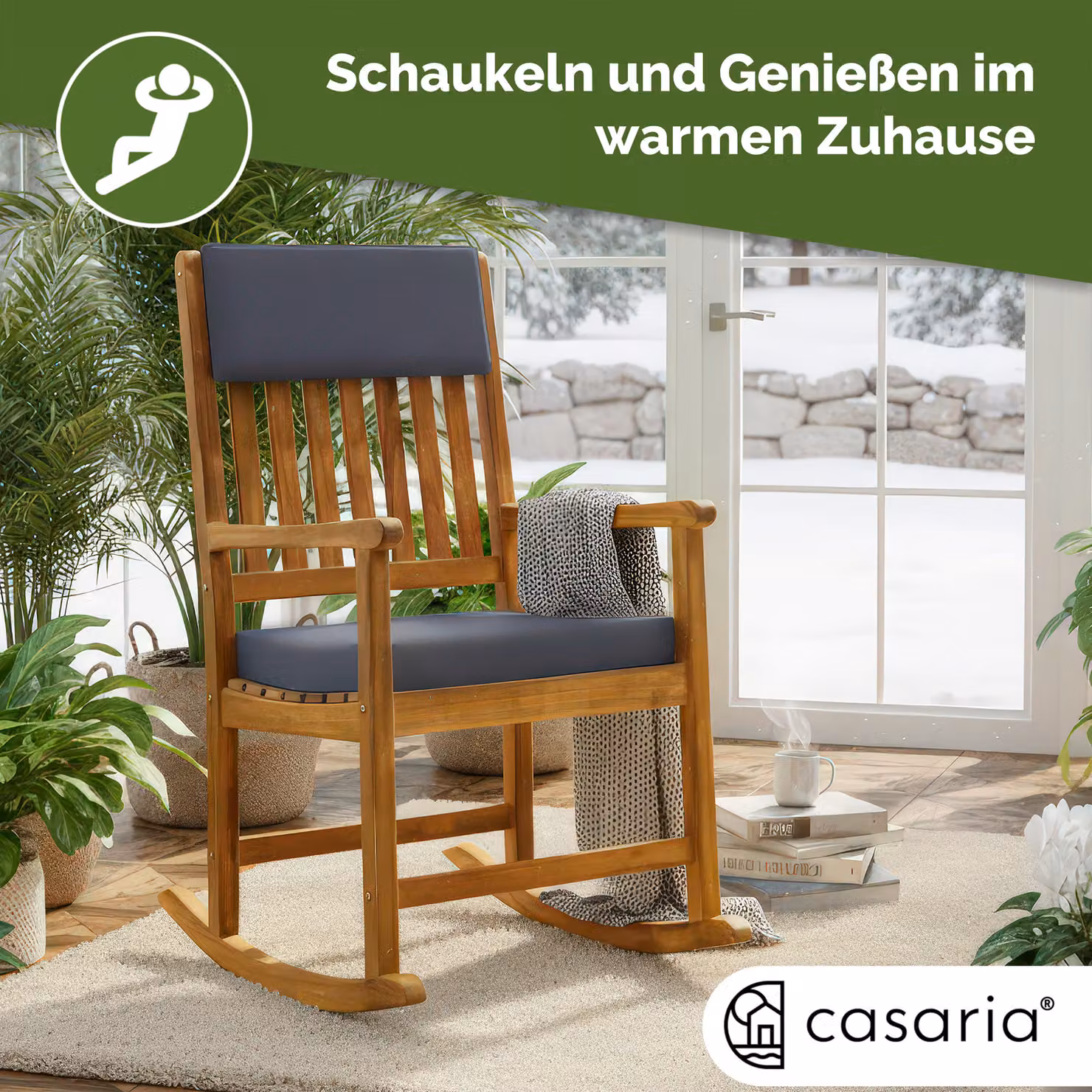 Sedia a dondolo Casaria in legno di acacia oliato marrone e antracite H 107 x L 54 x P 54 cm – 3