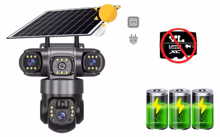Telecamera di sicurezza esterna, con connettività 4G, design a triplo obiettivo. Solo telecamera con connessione 4G, senza supporto per schede