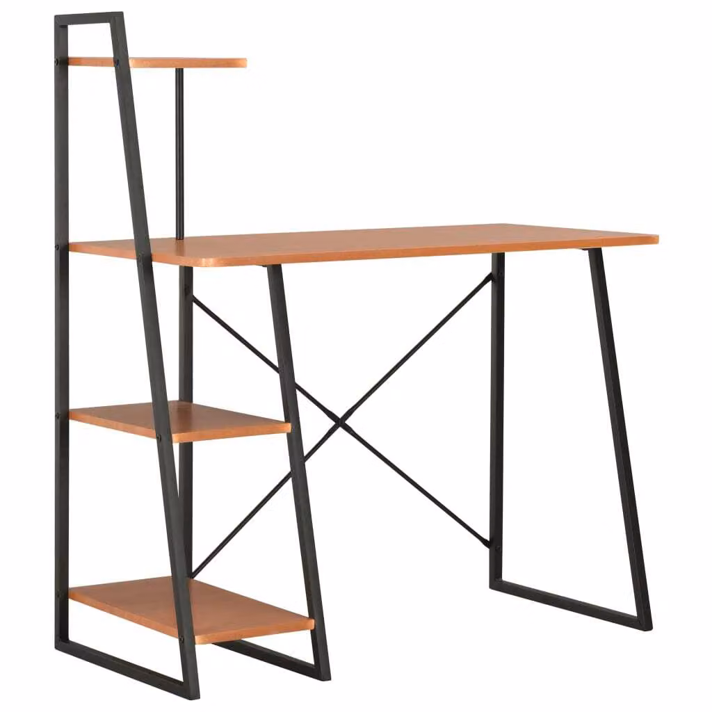 Scrivania con scaffale nero e rovere 102×50×117 cm