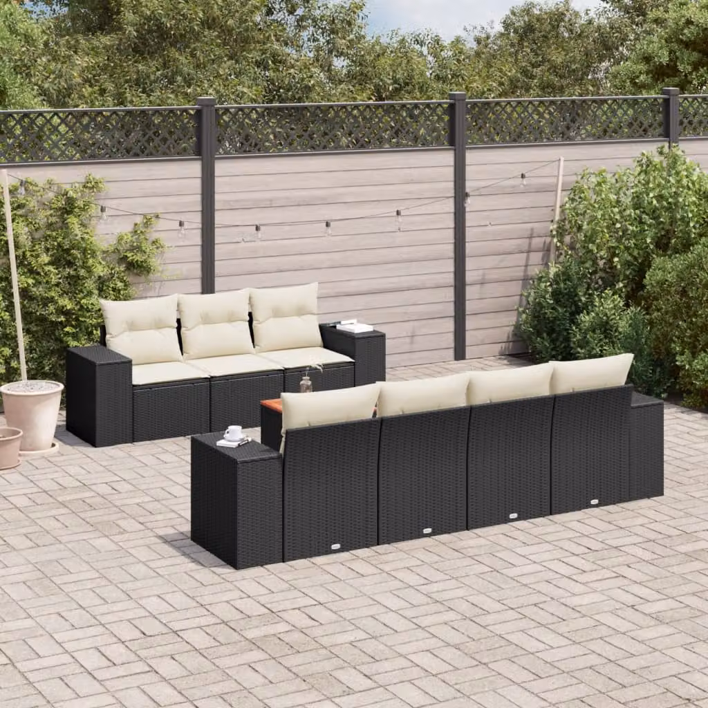 vidaXL Set Divani da Giardino a L con Cuscini 8 pz in Polyrattan Nero e Bianco – 1