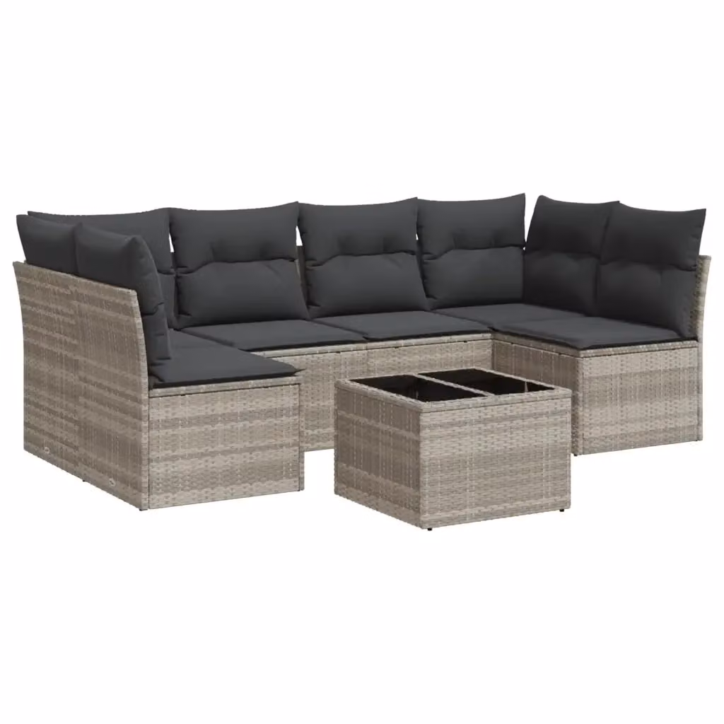Set di Divani da Giardino VIDAXL in Polyrattan 7 Pezzi con Cuscini Grigio Chiaro a Forma di L – 2