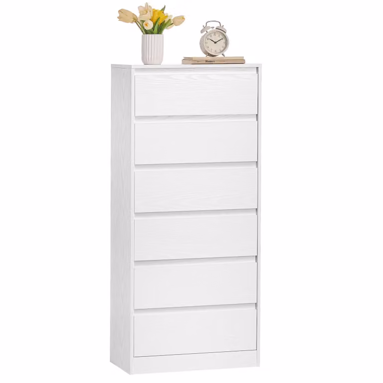 Comodino VASAGLE, mobile contenitore, con 6 cassetti, per camera da letto, 30 x 48 x 111,2 cm, stile moderno, bianco