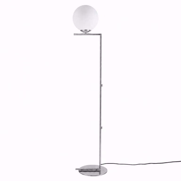 Lampada da terra sferica E27, vetro bianco e metallo cromato, stile nordico moderno, ⌀22 cm, per soggiorno e camera da letto