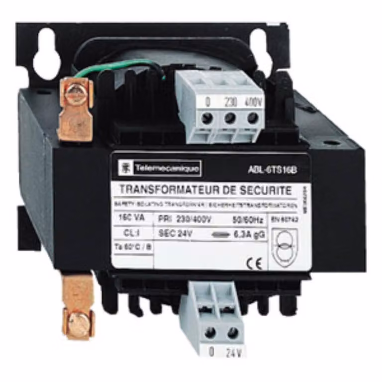 Trasformatore di sicurezza/isolamento Schneider Electric, Modicon ABL6, ingresso 230/400V CA, uscita 12V CA, 63VA ABL6TS06J