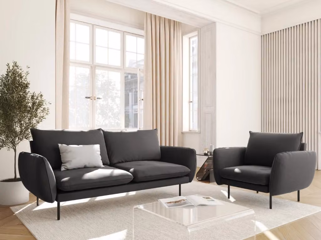 Divano 2 posti Vienna Cosmopolitan Design in velluto grigio scuro con struttura in metallo – 2