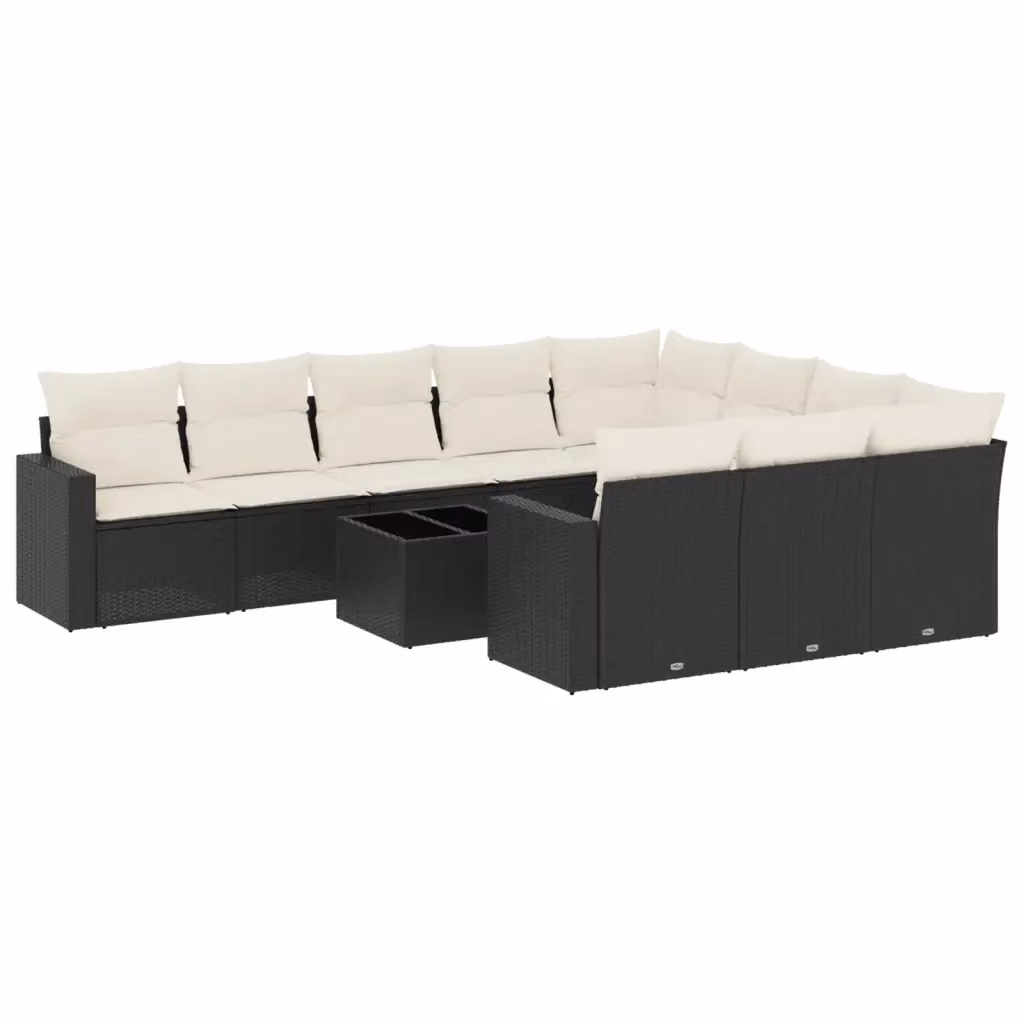 Set di Divani da Giardino vidaXL in Polyrattan Nero con Cuscini, Tavolino e Ottoman, Design Moderno a Forma di U – 2