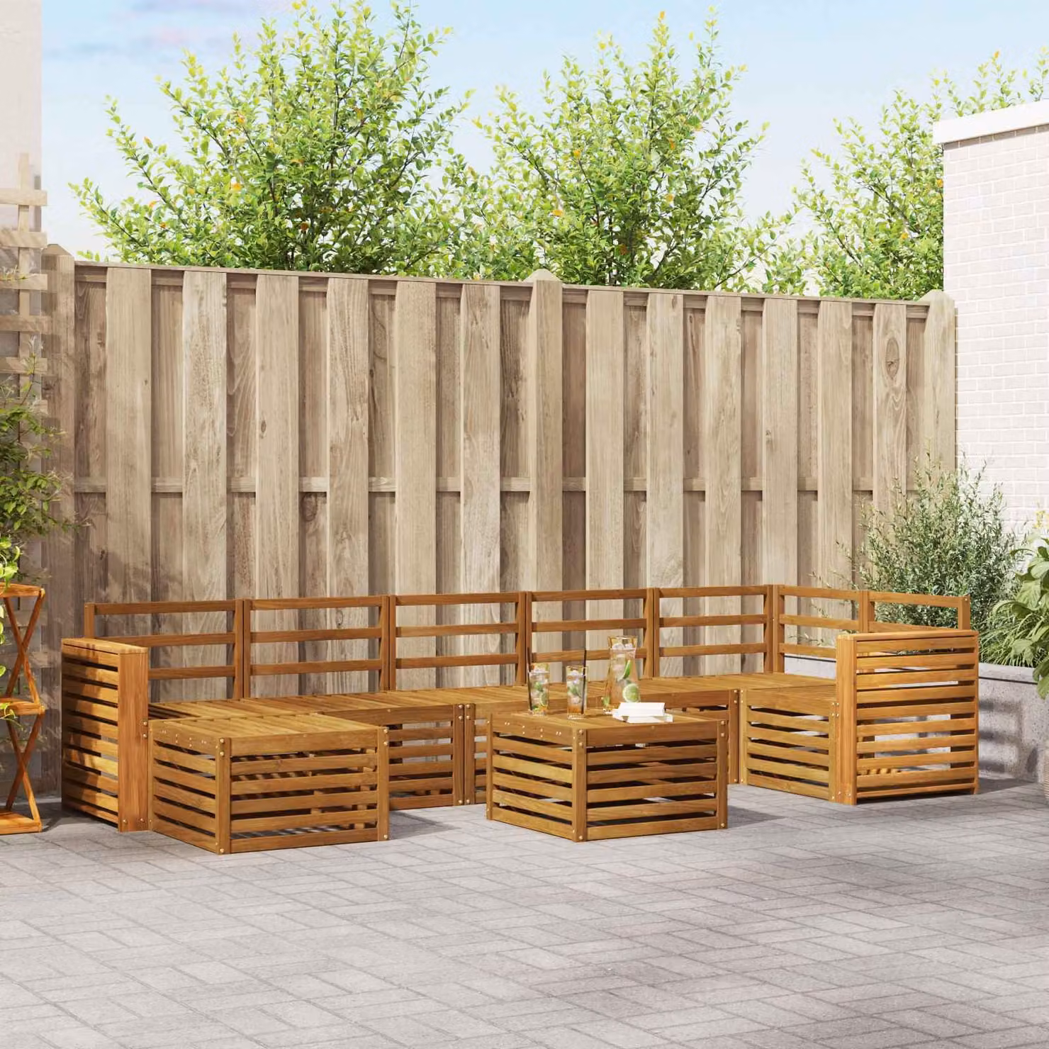 Set di divani da esterno vidaXL 8 pezzi in legno di acacia marrone con cuscini inclusi per giardino e terrazza