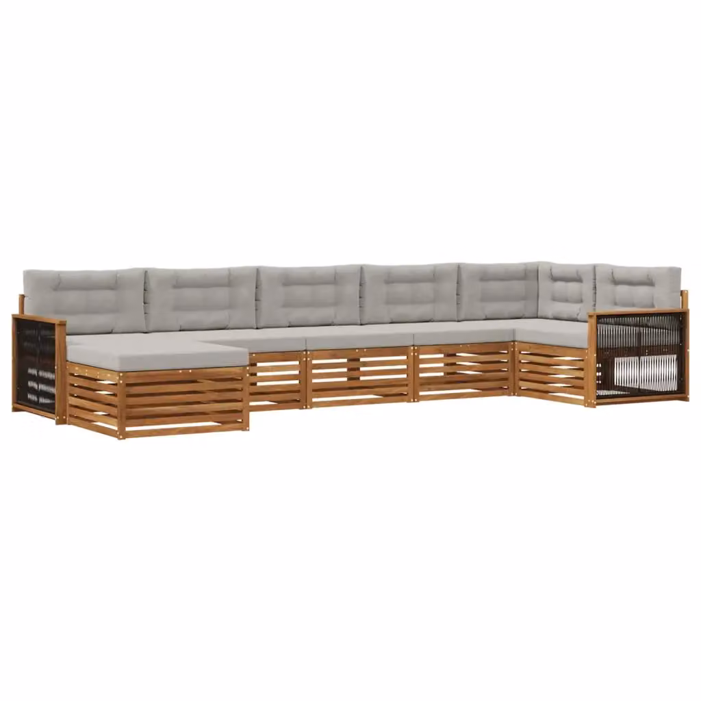 Set di divani da esterno a L vidaXL in legno di acacia con 7 pezzi, beige e grigio – 2