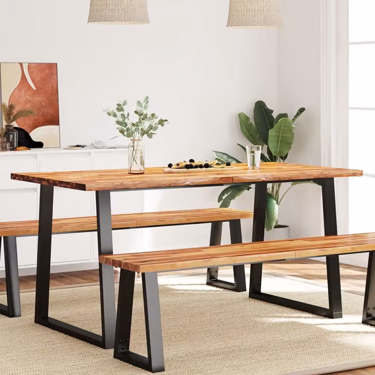 The Living Store Tavolo da pranzo con bordo ad albero 160x80x75 cm in legno massiccio di acacia