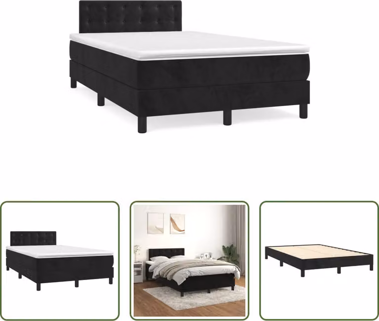 The Living Store Letto a molle con materasso nero 120x190 cm in velluto