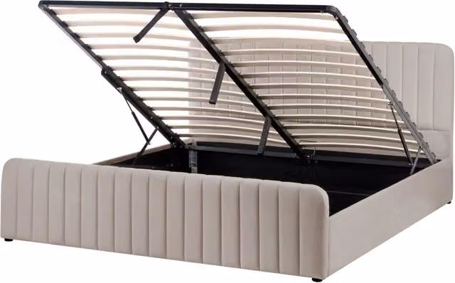 Letto con contenitore sollevabile in tessuto grigio marrone 180 x 200 cm testiera imbottita gambe in metallo moderno