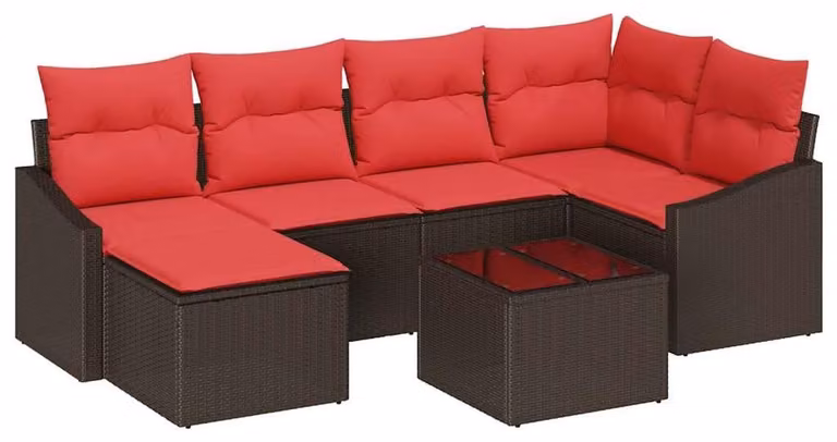 Set di divani da esterno, 7 pezzi, color marrone [materiale sintetico]: rattan sintetico