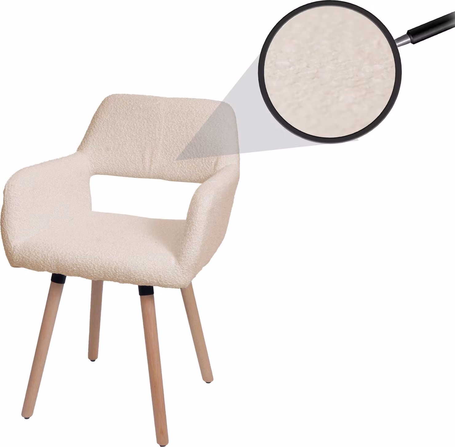 Sedia da pranzo HWC-A50 II, sedia da cucina sedia imbottita, legno tessuto/tessuto bouclé (450g/m²) ~ beige