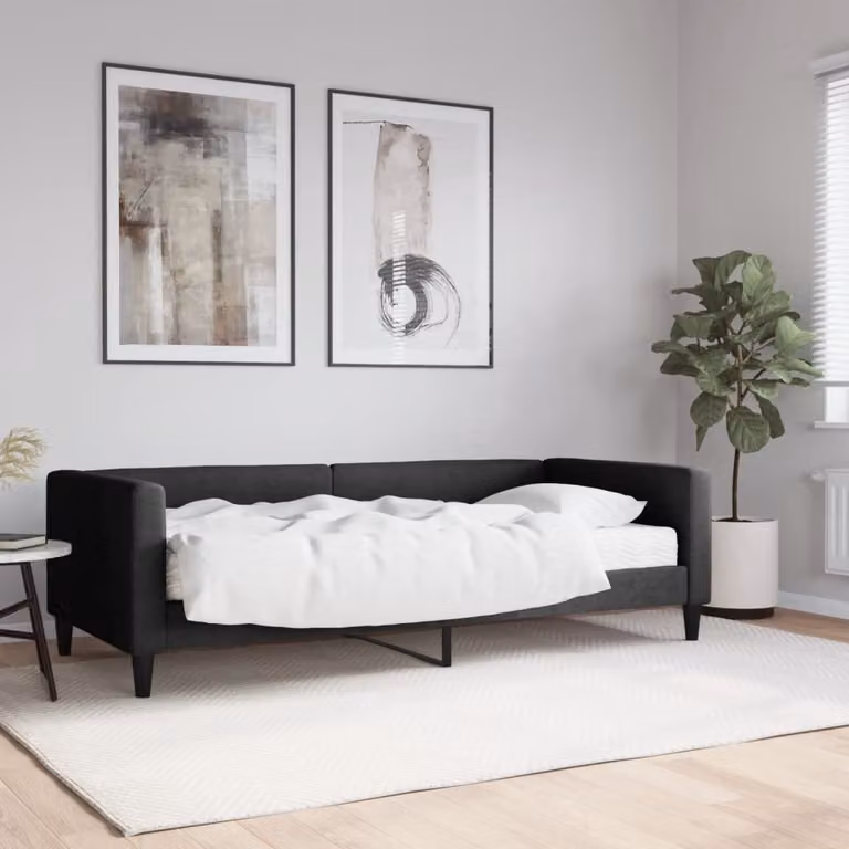 vidaXL Divano Letto Moderno in Tessuto Nero con Materasso in Schiuma L/P/H: 223 x 90 x 100 cm