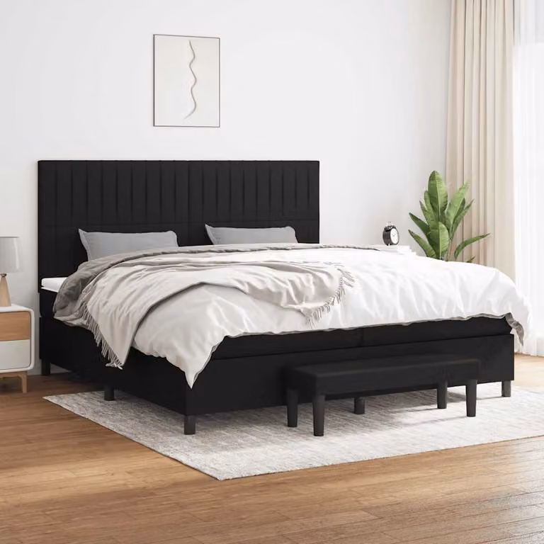 vidaXL Giroletto a Molle Ibrido con Materasso in Tessuto Nero 200 x 200 cm