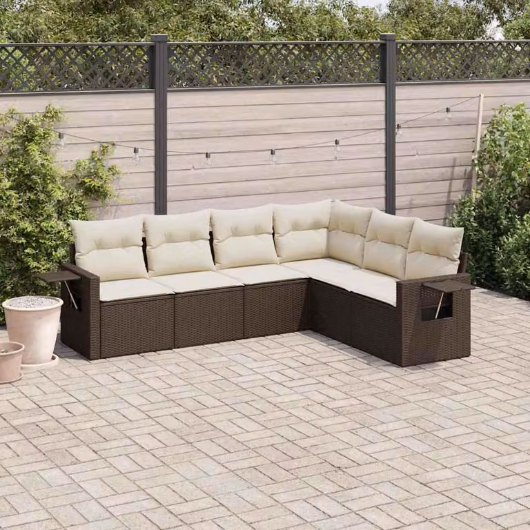 vidaXL Set Divano da Giardino a L 6 pz in Polyrattan Marrone con Cuscini Imbottiti e Rivestimenti Rimovibili