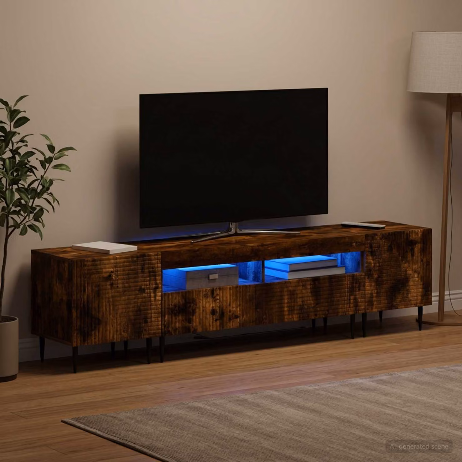 Mobile TV LED vidaXL in legno ingegnerizzato Rovere Fumo Marrone con illuminazione integrata per soggiorno